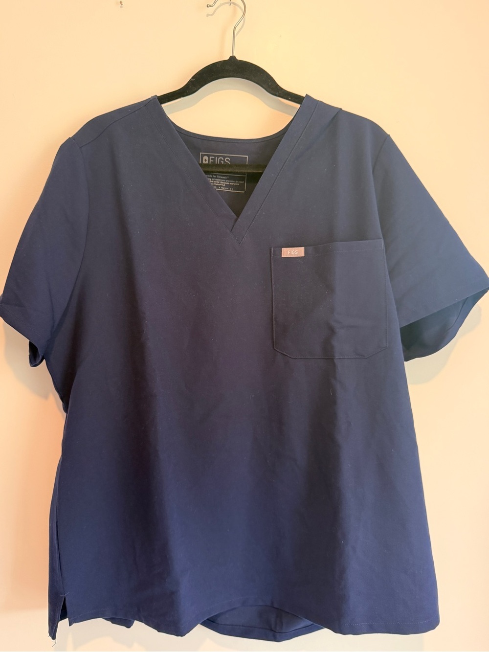 Figs Navy V-Neck Medical Scrub Top with Pocket